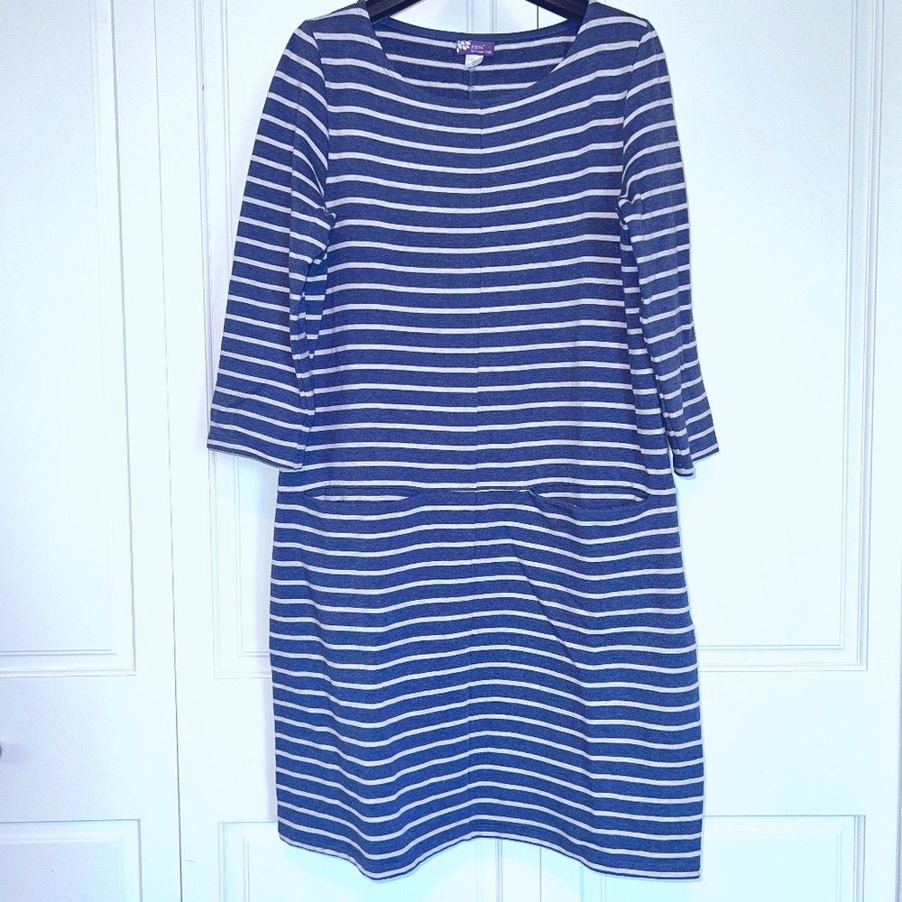 Garnet Hill French Terry 3/4 sleeve dress - Blue & white stripe Size S